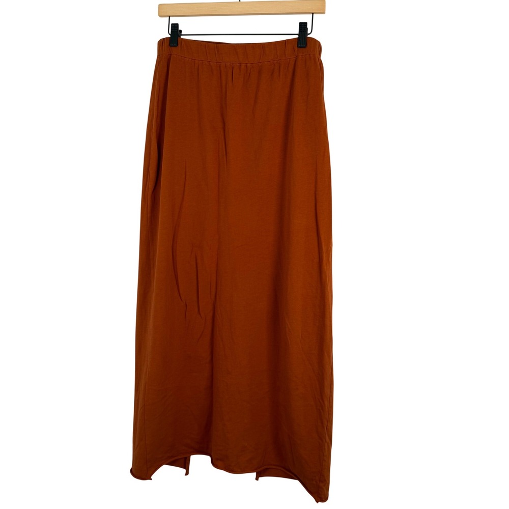 Free People FP Beach Pima Cotton Maxi Skirt Large Rust Orange Slit Back Knit
